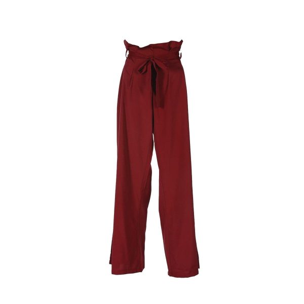 The Best Fashion Women High Waist Ruffles OL Ladies Trouser Denim Look Wide Leg Drawstring Elastic Long Loose Casual Pants Online - Hplify
