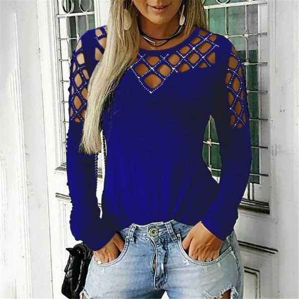 The Best Fashion Women Hollow Out Long Sleeve Casual Shirt Top Sexy Ladies O-Neck Autumn Casual Top Outwear Streetwear Online - Hplify