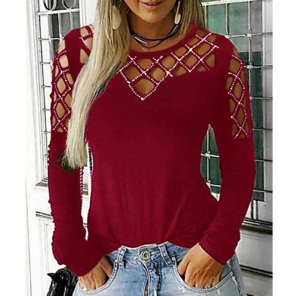 The Best Fashion Women Hollow Out Long Sleeve Casual Shirt Top Sexy Ladies O-Neck Autumn Casual Top Outwear Streetwear Online - Hplify
