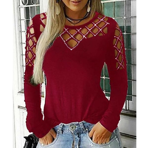 The Best Fashion Women Hollow Out Long Sleeve Casual Shirt Top Sexy Ladies O-Neck Autumn Casual Top Outwear Streetwear Online - Hplify