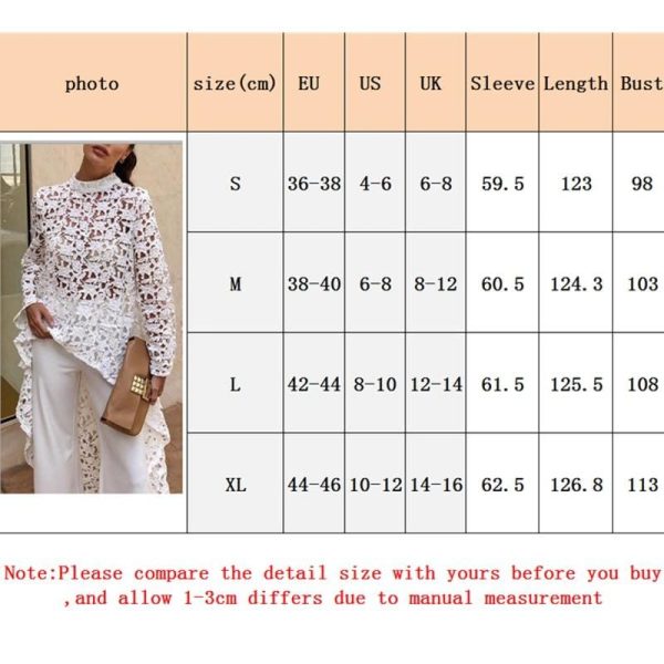 The Best Fashion Women Irregular Loose Long Sleeve Casual Lace Jumper Stretch Pullover Hollow Floral Tops Blouse Tunic Online - Hplify