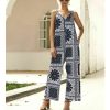The Best Fashion Women Jumpsuit V Neck Print Floral Pocket Ladies Summer Beach Wide Leg Holiday Romper Long Jumpsuit Trousers Online - Hplify