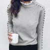 The Best Fashion Women Ladies Long Sleeve Lace Hollow T-shirt Turtleneck Pearl Top Autumn Winter Warm Casual Tee T-shirts Online - Hplify