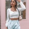 The Best Fashion Women Ladies Sexy V Neck Plain Crop Tops T-shirt Long Sleeve Casual Autumn T Shirts Tees Streetwear Online - Hplify