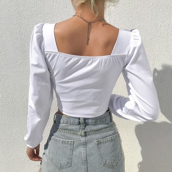 The Best Fashion Women Ladies Sexy V Neck Plain Crop Tops T-shirt Long Sleeve Casual Autumn T Shirts Tees Streetwear Online - Hplify