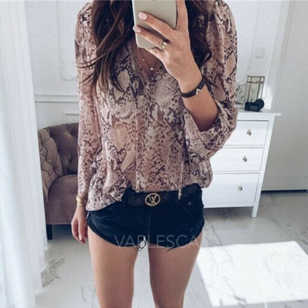 The Best Fashion Women Ladies Summer Long Sleeve Shirt V Neck Loose Casual Blouse Tops Shirt Women Holiday Clothes Online - Hplify