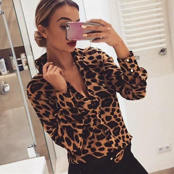 The Best Fashion Women Leopard Print Long Sleeve Tops Shirt Loose OL Ladies Shirts V-Neck Party Autumn Loose Irregular T-Shirt Online - Hplify