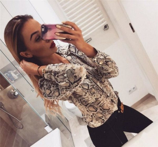 The Best Fashion Women Leopard Print Long Sleeve Tops Shirt Loose OL Ladies Shirts V-Neck Party Autumn Loose Irregular T-Shirt Online - Hplify