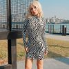 The Best Fashion Women Leopard Print Midi Dress Elegant Lady Long Sleeve Crew Neck Party Wrap Slim Fit Pencil Dress Online - Hplify