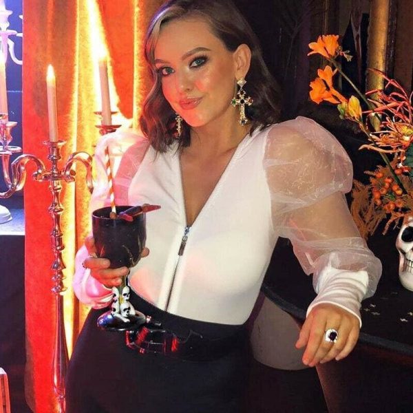 The Best Fashion Women Leotard Bodysuit Tops Autumn Ladies Mesh Zipper Puff Sleeve Solid Romper Jumpsuit Clubwear Online - Hplify