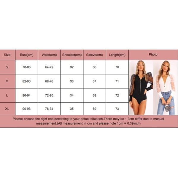 The Best Fashion Women Leotard Bodysuit Tops Autumn Ladies Mesh Zipper Puff Sleeve Solid Romper Jumpsuit Clubwear Online - Hplify