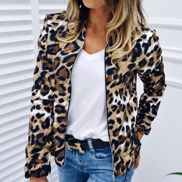 The Best Fashion Women Long Sleeve Jacket Sweater Top Ladies Casual Leopard Print Cardigan Zipper Short Outwear Coat Jacket Online - Hplify