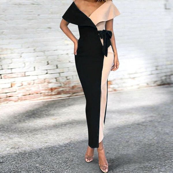 The Best Fashion Women Sexy Deep V-Neck Splicing Prom Evening Party Elegant Ladies Summer Bodycon Casual Long Dress Plus Size Online - Hplify