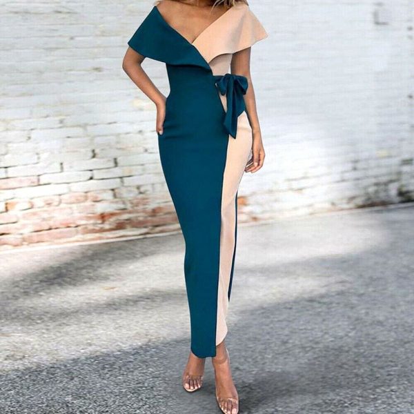 The Best Fashion Women Sexy Deep V-Neck Splicing Prom Evening Party Elegant Ladies Summer Bodycon Casual Long Dress Plus Size Online - Hplify