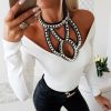 The Best Fashion Women Sexy Hollow Solid Off Shoulder Long Sleeve Slim Fit Casual Blouse Top Shirt Autumn Clothes Online - Hplify