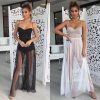 The Best Fashion Women Sexy Polka Dots Slit Ladies See-Through Long Dress 2019 Summer Party Beach Dress Sundress Online - Hplify