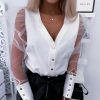 The Best Fashion Women Sheer Mesh Puff Long Sleeve Blouse Shirt Ladies Summer Autumn Casual Button Blouse Tops Tee Online - Hplify