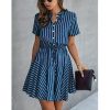 The Best Fashion Women Short Sleeve Stripe T Shirt Dress Elegant High Waist Loose Summer Dress Ladies Office Lady OL Dersses Streetwear Online - Hplify