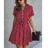 The Best Fashion Women Short Sleeve Stripe T Shirt Dress Elegant High Waist Loose Summer Dress Ladies Office Lady OL Dersses Streetwear Online - Hplify