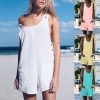 The Best Fashion Women Sleeveless Linen V-Neck Pockets Rompers Summer New Ladies Solid Playsuits Holiday Casual Playsuit Plus Size Online - Hplify