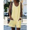 The Best Fashion Women Sleeveless Linen V-Neck Pockets Rompers Summer New Ladies Solid Playsuits Holiday Casual Playsuit Plus Size Online - Hplify