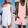 The Best Fashion Women Sleeveless Linen V-Neck Pockets Rompers Summer New Ladies Solid Playsuits Holiday Casual Playsuit Plus Size Online - Hplify