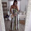 The Best Fashion Women Sleeveless Loose Wide Leg Jumpsuit Overalls Summer Holiday Stripes Bandeau Casual Trousers Romper Online - Hplify
