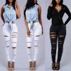 The Best Fashion Women Stretch Elastic High Waist Pants Women Casual Slim Distressed Ripped Skinny Leg Jeans Long Trouser Online - Hplify