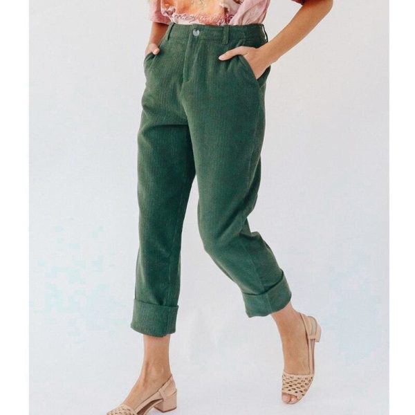 The Best Fashion Women Summer Autumn Pencil Stretch Casual Corduroy Skinny Pants High Waist Slim Holiday Trousers Online - Hplify