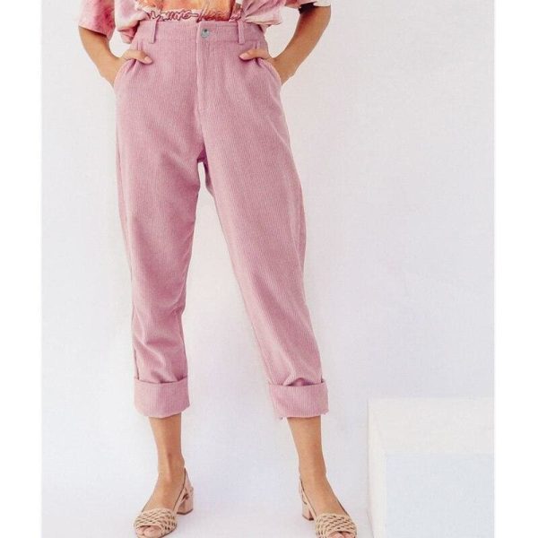 The Best Fashion Women Summer Autumn Pencil Stretch Casual Corduroy Skinny Pants High Waist Slim Holiday Trousers Online - Hplify