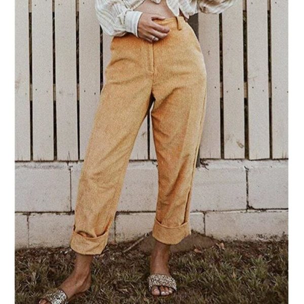 The Best Fashion Women Summer Autumn Pencil Stretch Casual Corduroy Skinny Pants High Waist Slim Holiday Trousers Online - Hplify