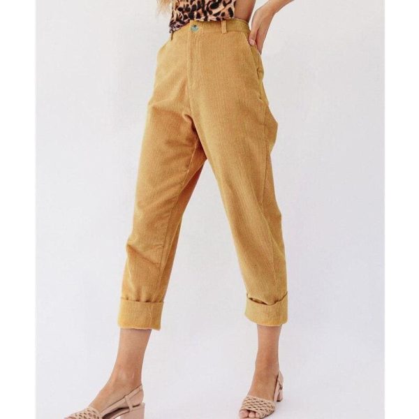 The Best Fashion Women Summer Autumn Pencil Stretch Casual Corduroy Skinny Pants High Waist Slim Holiday Trousers Online - Hplify