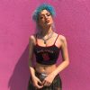 The Best Fashion Women Summer Backless Slim Camisole Top Streetwear Tops Ladies Sexy Demon Print Spaghetti straps Patchwork Crop Top Online - Hplify