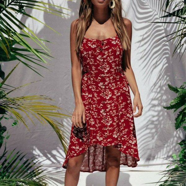 The Best Fashion Women Summer Boho Floral Loose Sweet Sexy Dress Sleeveless Backless Soft Party Beach Dresses Sundress Online - Hplify
