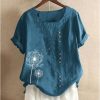 The Best Fashion Women Summer Short Sleeve T Shirt Ladies Loose Casual Solid Top Dandelion Print Tee Shirt Femme Ladies tshirt Plus Size Online - Hplify