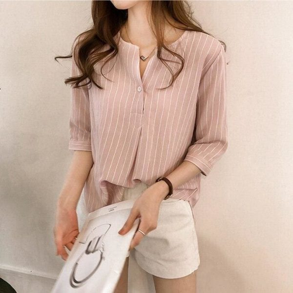 The Best Fashion Women Summer Stripe Long Sleeve Shirt OL Ladies Loose Button Casual Blouse Tops Plus Size Women Clothes Online - Hplify