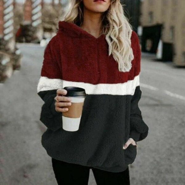The Best Fashion Women Winter Warm Fleece Fluffy Pocket Coat Pullover Ladies Casual Hooded Jumper Jacket Outerwear Overcoat Online - Hplify