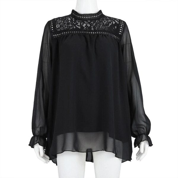 The Best Fashion Women's Hollow Lace Long Sleeve Loose Blouse Tops Spring Casual Jumper Basic Tee Shirt Top Online - Hplify
