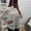 The Best Fashion Women's Hollow Lace Long Sleeve Loose Blouse Tops Spring Casual Jumper Basic Tee Shirt Top Online - Hplify