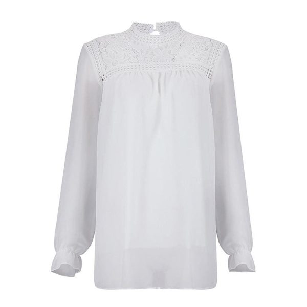 The Best Fashion Women's Hollow Lace Long Sleeve Loose Blouse Tops Spring Casual Jumper Basic Tee Shirt Top Online - Hplify
