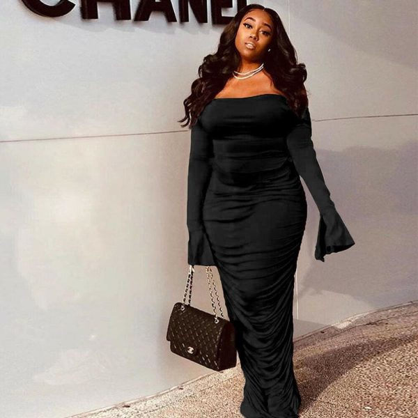 The Best Fashion Women's Long Sleeve Bodycon Maxi Dress Secy Elegant Ladies Off Shoulder Evening Party Long Wrap Dress Online - Hplify