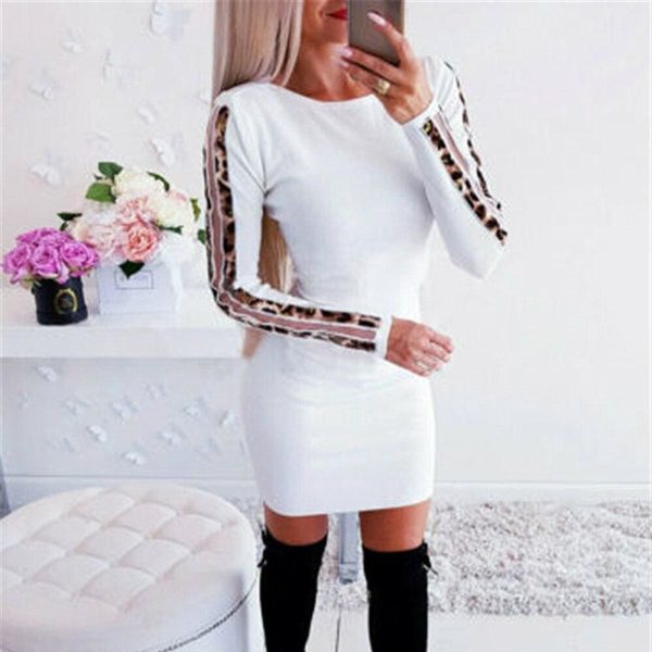 The Best Fashion Women's Long Sleeve Stretch Package Hip Bodycon Mini Dress Ladies Autumn Casual Round Neck Slim Fit Party Dresses Online - Hplify