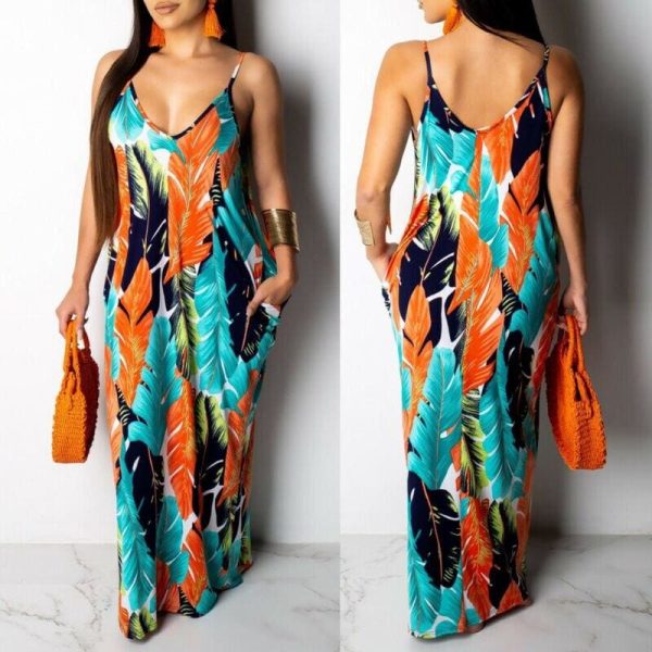 The Best Fashion Women's Maxi Long Boho Dress Hot V Neck Sleeveless New Floral Summer Beach Cocktail Party Loose Sundress Online - Hplify