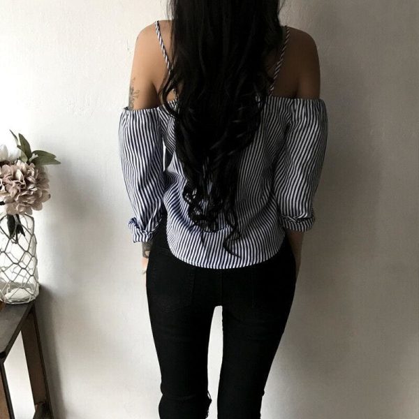 The Best Fashion Women's Off Shoulder Long Sleeve Striped Loose Blouse Ladies Casual Summer Tops Shirt Women Clothes Online - Hplify