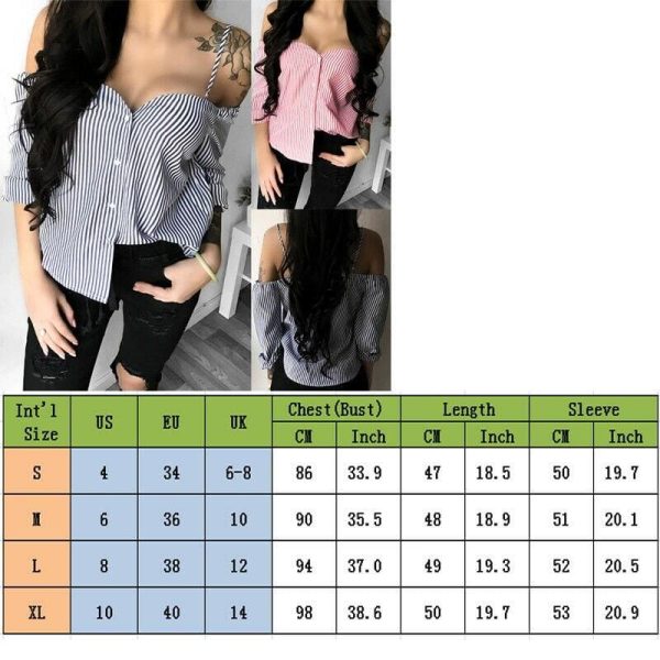 The Best Fashion Women's Off Shoulder Long Sleeve Striped Loose Blouse Ladies Casual Summer Tops Shirt Women Clothes Online - Hplify