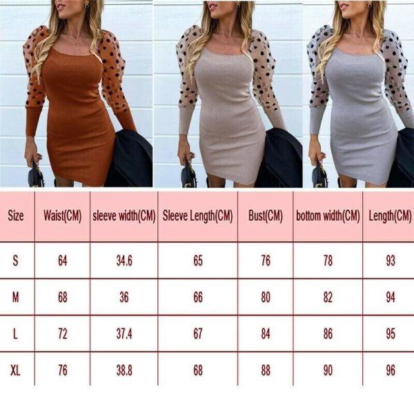 The Best Fashion Women's Ruffle Mesh Polka Dots Long Sleeve Bodycon Dress Autumn Ladies Evening Party Slim Fit Mini Dress Online - Hplify
