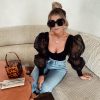 The Best Fashion Women's Slim Bodycon Bodysuit Ladies Casual Puff Long Sleeve Bandage Jumpsuit Romper Leotard Top Online - Hplify