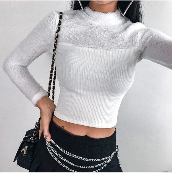 The Best Fashoin Women Winter T shirt Bandage Crop Top Elegant Long Sleeve Tee shirt Femme Warm turtleneck Tops Shirt Streetwear Online - Hplify
