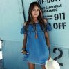 The Best Fashon Women's Casual Summer Beach Dress Denim Off Shoulder Ruffles Blue A-Line Mini Dress Outfit Party Sunsuit Online - Hplify