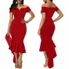 The Best Fishtail Dresses for Women Off Shoulder Midi Bodycon Dress Short Sleeve V Neck Cocktail Party Evening Formal Dress Online - Hplify